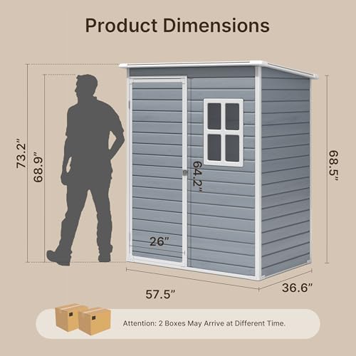 Gizoon 6x4 FT Outdoor Storage Shed with Floor, Resin Garden Tool Shed with Lockable Doors, Window, Vents, Reinforced Steel Frame