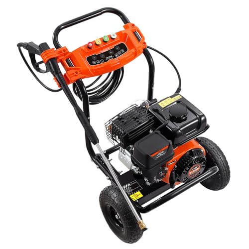 VEVOR Gas Powered Pressure Washer 3400 PSI 2.6 GPM, with Spray Gun and Extension Wand, 5 Quick Connect Nozzles, Copper Pump
