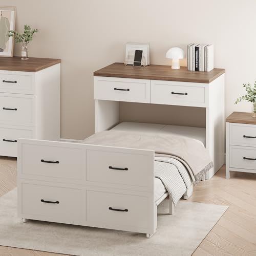 XIAO WEI Murphy Bed Cabinet with Mattress Included,33x76 Inches Twin Size Hideaway Bed with Storage for Adults Guests and Kids