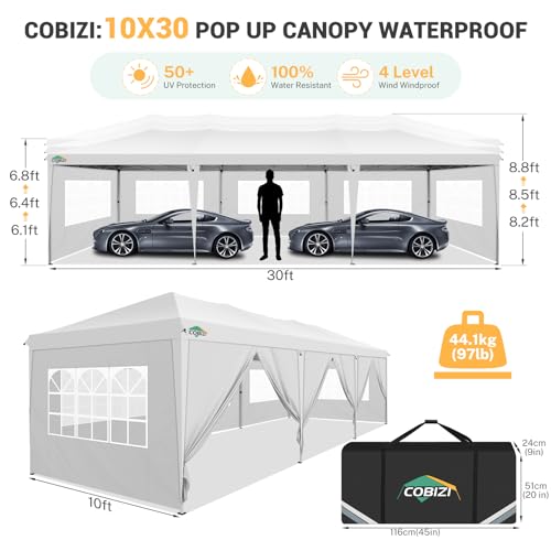 COBIZI 10x10 Pop up Canopy Tent Protable Canopy Tent with 4 Sidewalls Waterproof Commercial Instant Shelter for Parties, Wedding