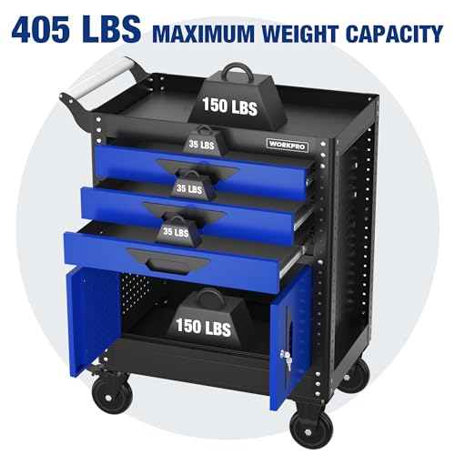 WORKPRO 27.5 Inch 3-Drawer Rolling Tool Chest with Wheels, Portable Steel Tool Cabinets with Drawers, Liners and Locking System for Warehouse, Garage