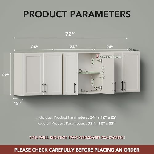 Wall Storage Cabinet - Kitchen Laundry Wall Amount Cabinet with Two Shaker Doors and Shelf, in Grey, 24'Wx2 Pcs