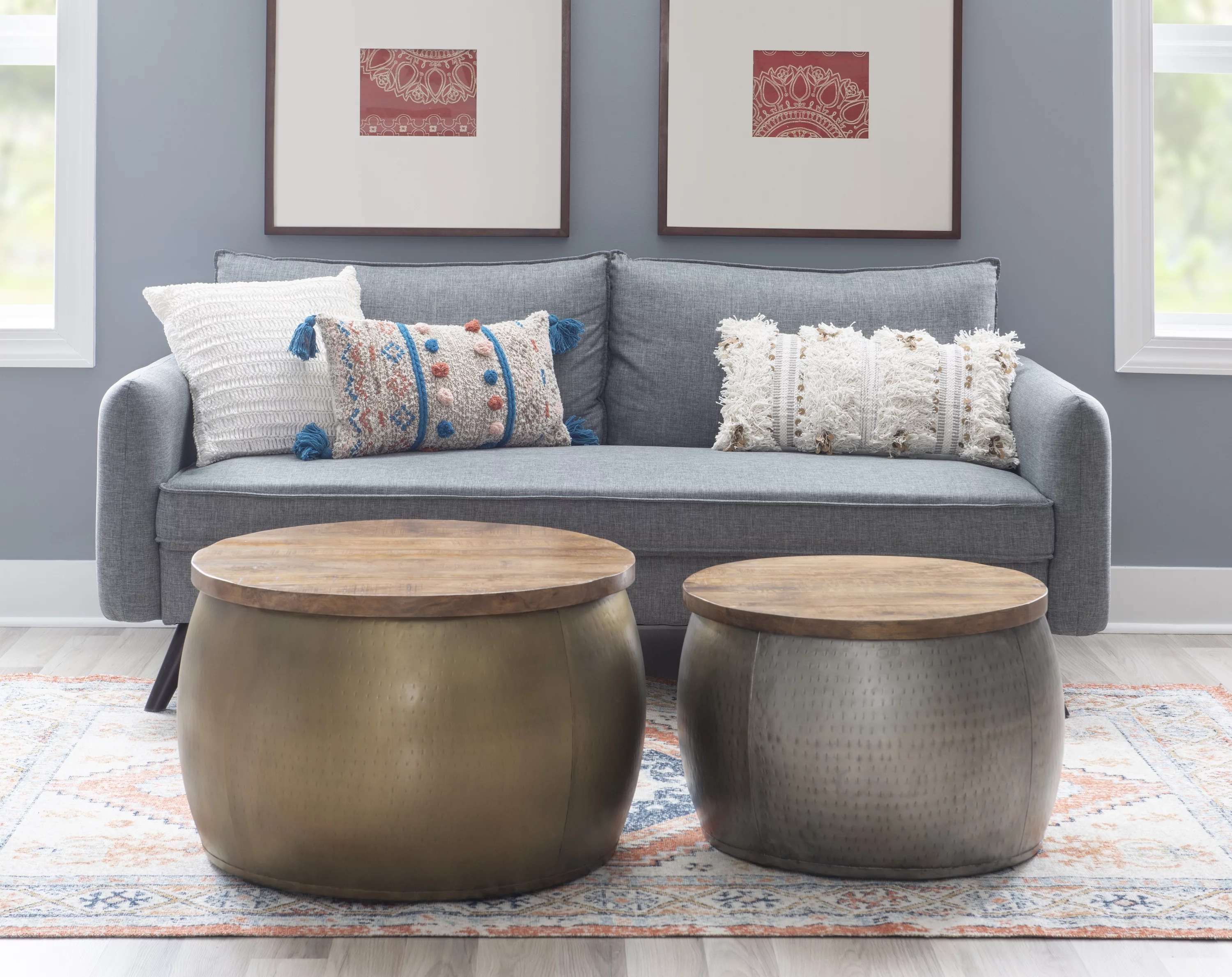 Powell Wesmar Metal Indoor Drum Accent Table with Storage, 16" Tall, Pewter