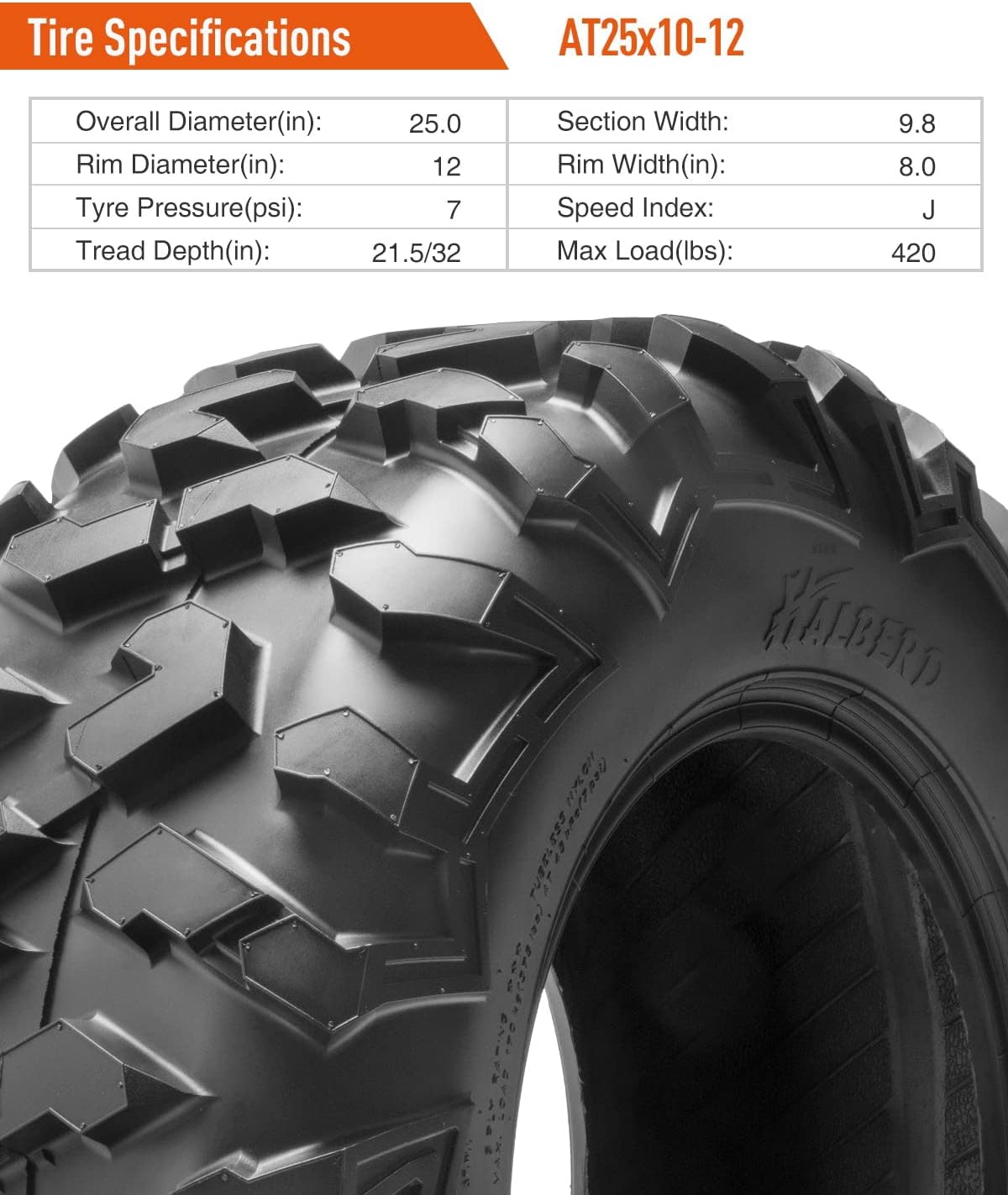 Set of 4 ATV UTV Tires 25x8-12 25x10-12 17MM Tread Depth 25x8x12 25x10x12 Compatible for 02-14 POLARIS SPORTSMAN 400/700