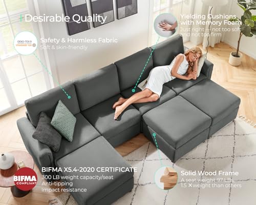 LINSY HOME Modular Sectional Sofa, Convertible U Shaped Sofa Couch with Storage, Memory Foam, Modular Sectionals with Ottomans