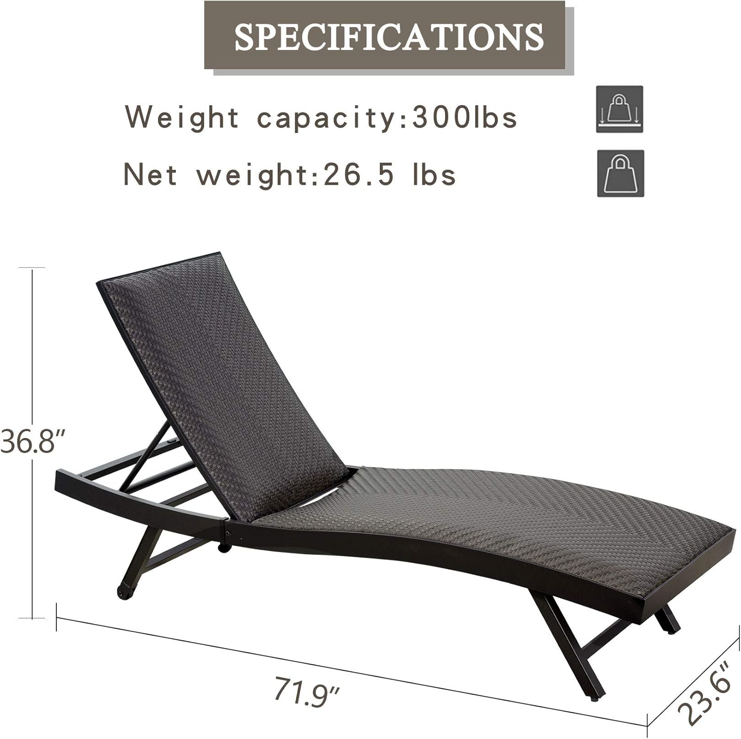 Outdoor Chaise Lounge（2021 New）- Aluminum Wicker Padded Lounge Chairs with Wheels,Adjustable Back and Quick Dry Foam,for Patio,Poolside,Yard,Garden