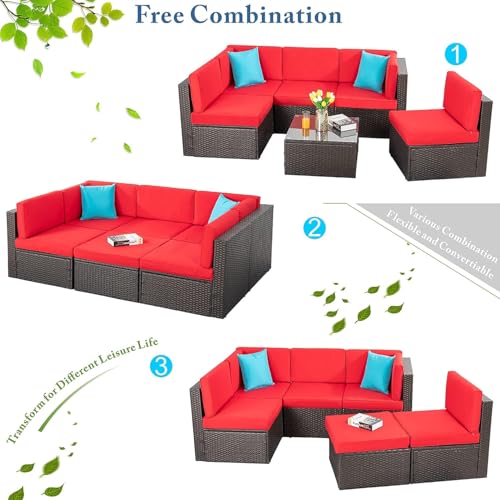Vongrasig 6 Pieces Outdoor Patio Furniture Set, PE Wicker Rattan Sectional Sofa Patio Conversation Sets with Coffee Table for Garden, Backyard