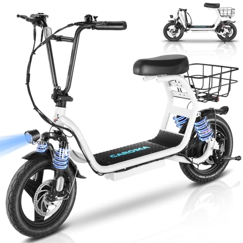 Caroma 500W/800W/1200W Electric Scooter with Seat, 14" Fat Tire Electric Scooter Adults, Max 15/25/30Miles Ranges, Top Speed 20mph