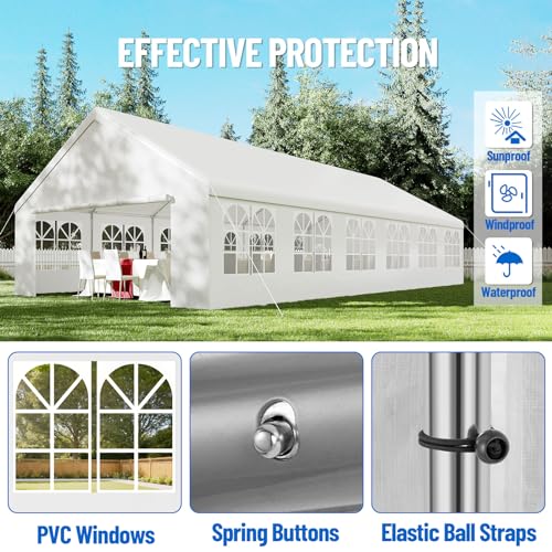 20' x 20' Party Tent Heavy Duty Wedding Tent Outdoor Canopy Event Shelters Upgraded Galvanized Carport with Removable Sidewall Windows for Commercial