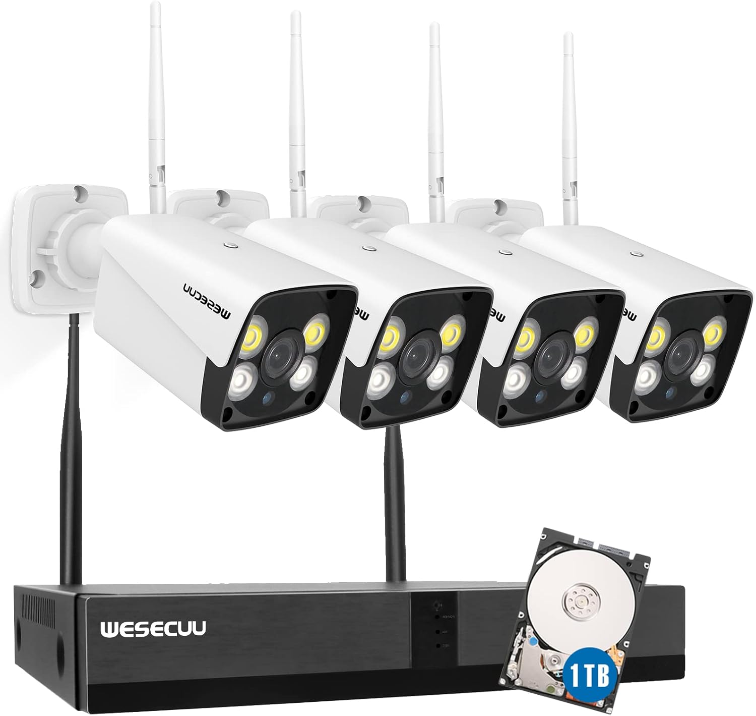 WESECUU 3MP Security Cameras Outdoor with Human Detection, Floodlight, Color Night Vision, Audio, WiFi IP Camera, CCTV Surveillance