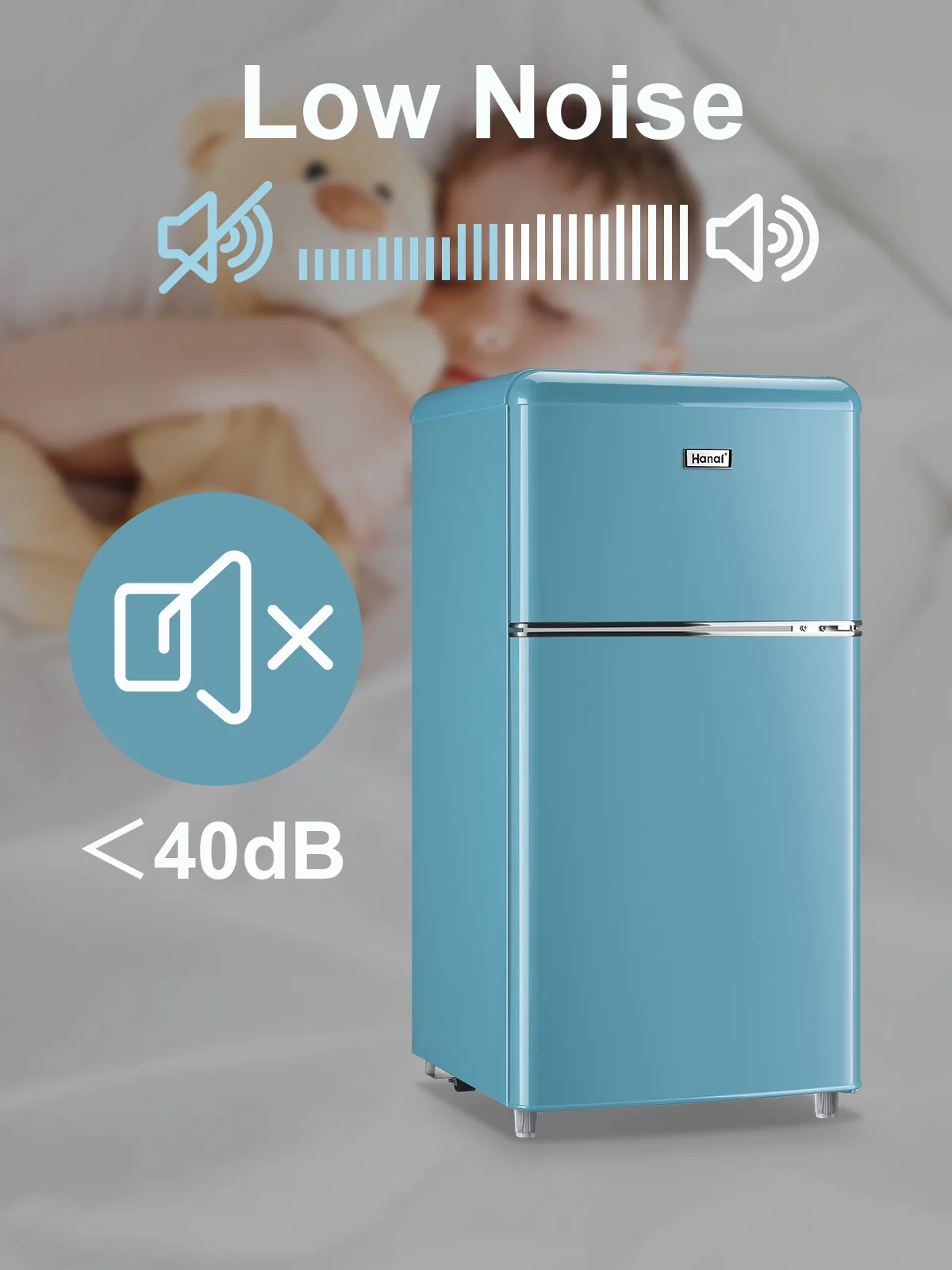 Compact Refrigerator Mini Fridge with Freezer, 3.2 Cubic Feet Retro Dual Door Small Refrigerator by WANAI with 7 Temp Modes, LED Lights