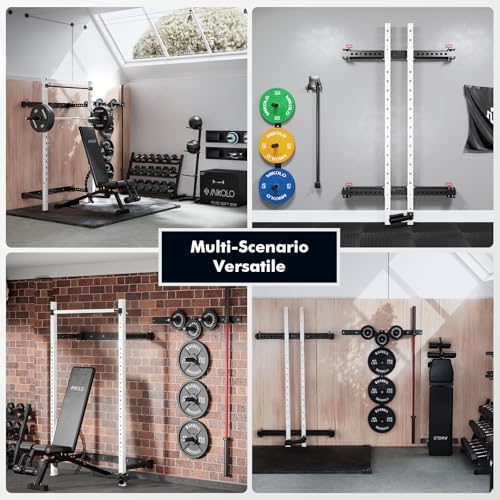 Mikolo 2" x 2" Folding Wall Mounted Squat Rack, 1000 Pounds Capacity Power Rack with Pull Up Bar, J Hooks and Other Attachments, Space-Saving Home Gym