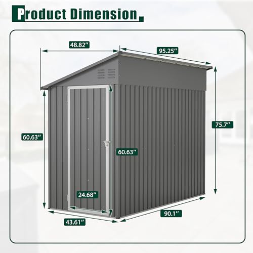 4×8 FT Outdoor Metal Storage Shed,Heavy-Duty Lean to Storage Shed with Floor Base,Garden Tool Metal Storage House W/Lockable Door and 2 Air Vents