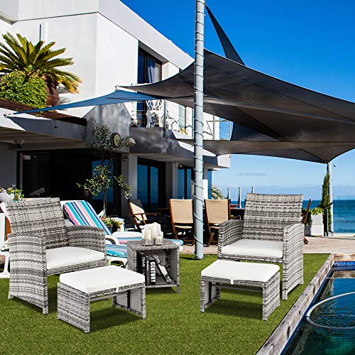 5 Pieces Wicker Patio Furniture Set, Patio Chairs with Ottomans & Table, Rattan Outdoor Patio Furniture Conversation Sets for Balcony, Porch
