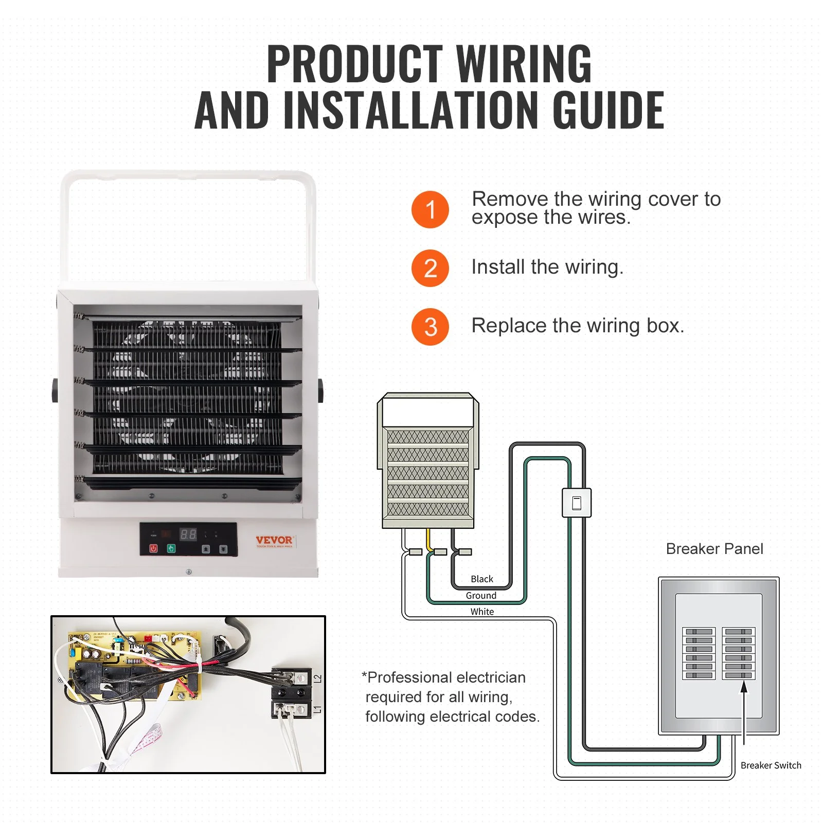 VEVOR 10000-Watt Electric Garage Heater - Digital Fan-Forced Wall/Ceiling Mount Shop Heater with Remote Control, Overheat Protection, Hardwired