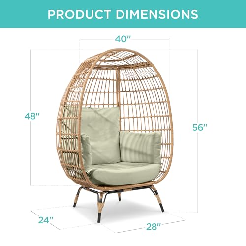 Best Choice Products Wicker Egg Chair, Oversized Indoor Outdoor Lounger for Patio, Backyard, Living Room w/ 4 Cushions, Steel Frame, 440lb Capacity