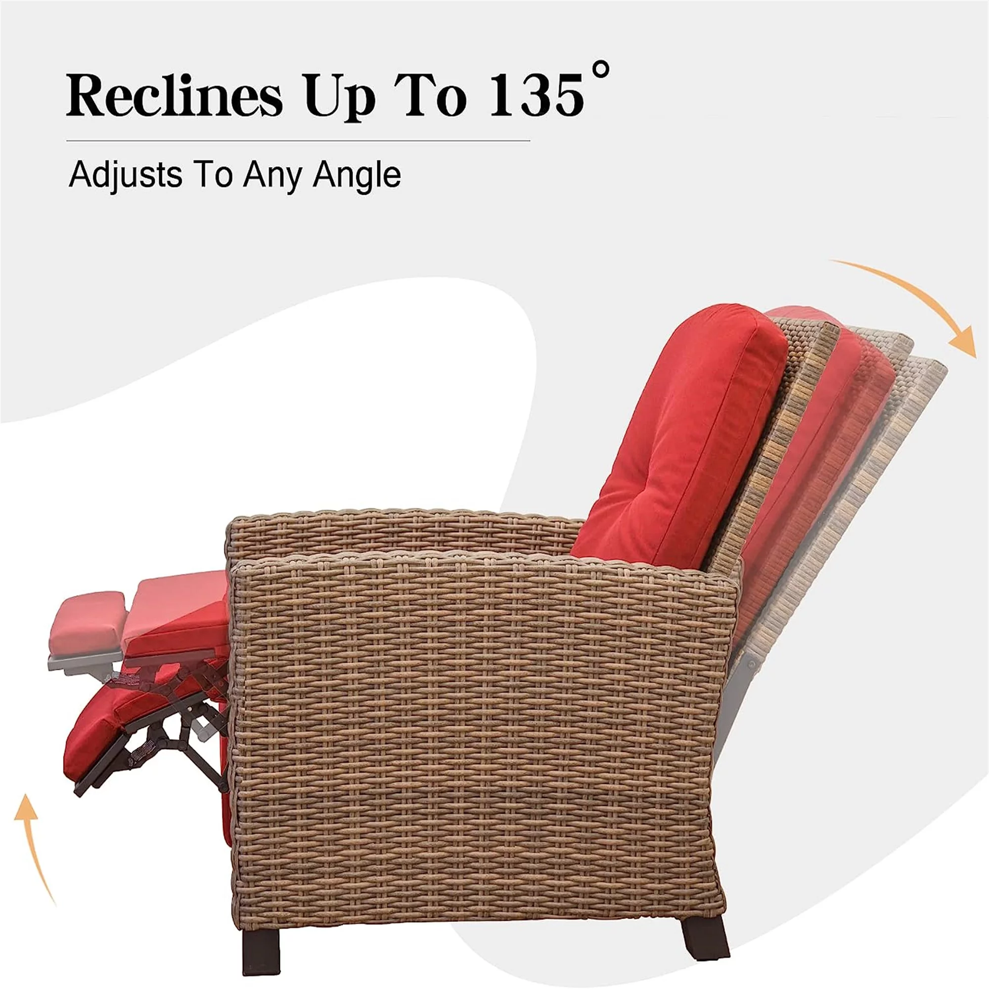 CoSoTower Indoor & Outdoor Recliner, All-Weather Wicker Reclining Patio Chair, Red Cushion (Red, 1 Chair)