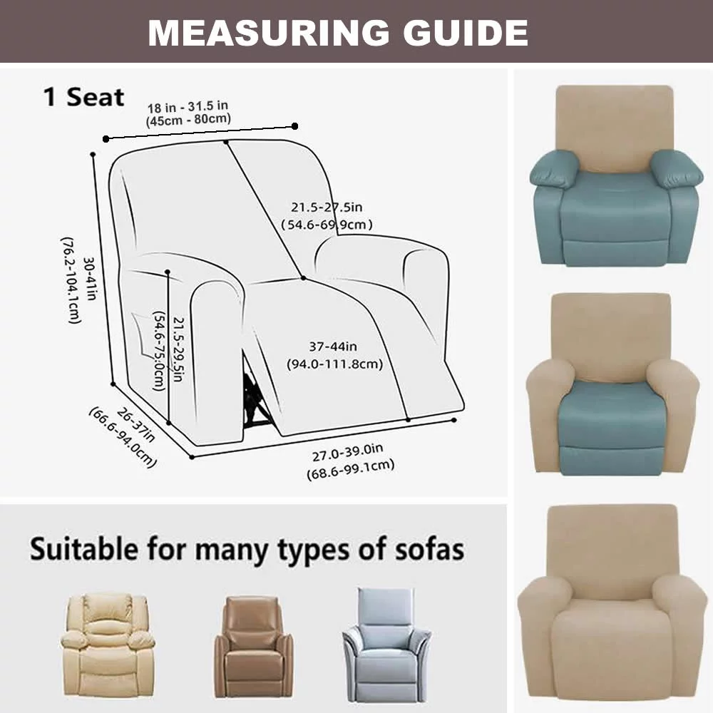 PU Leather Recliner Chair Cover 4-Pieces Waterproof Stretch Reclining Armchair Couch Slipcover Furniture Protector with Pockets, 1 Seater/Black