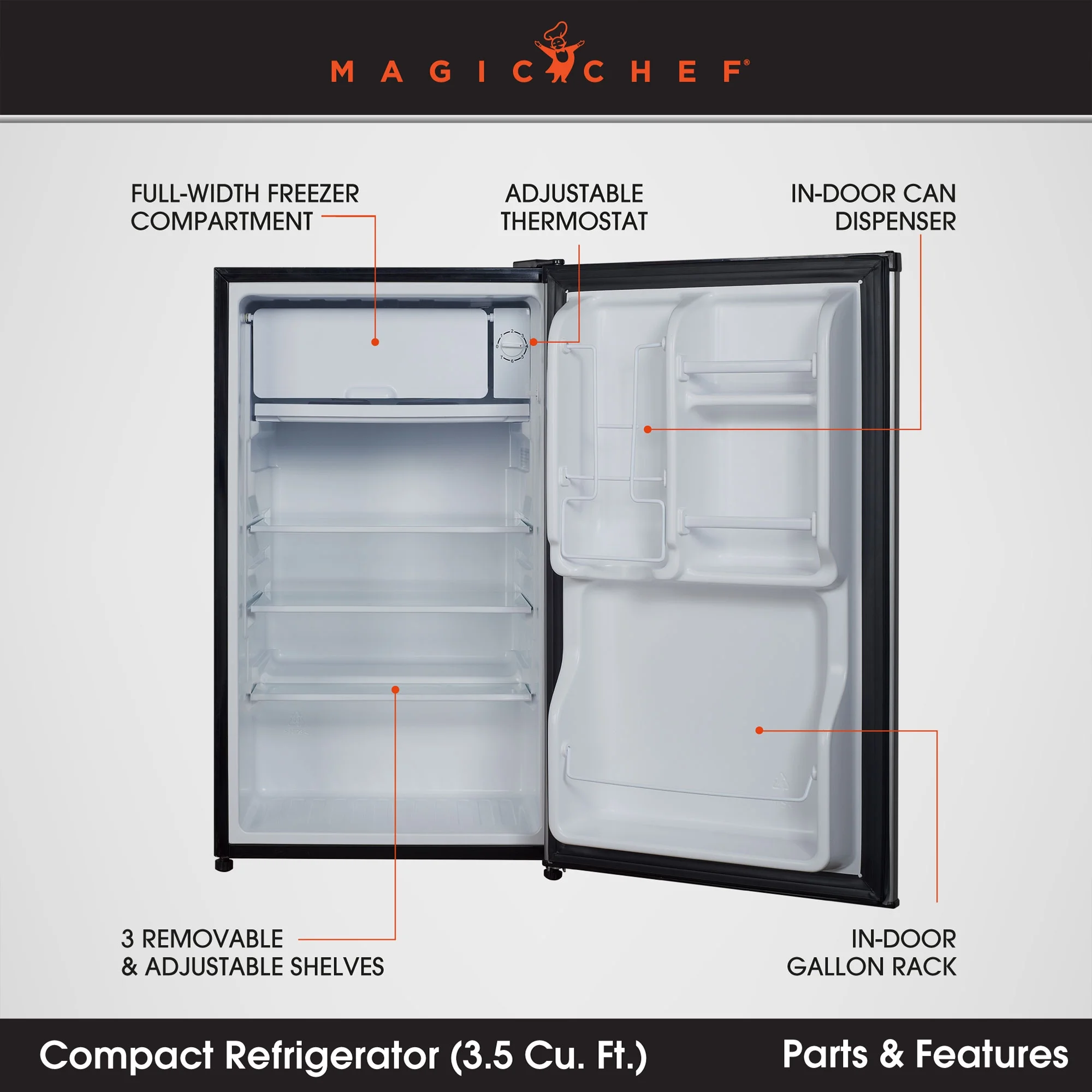 Magic Chef  New 18.5 inch Width 3.5 Cu. ft. Compact Refrigerator with  Single Door