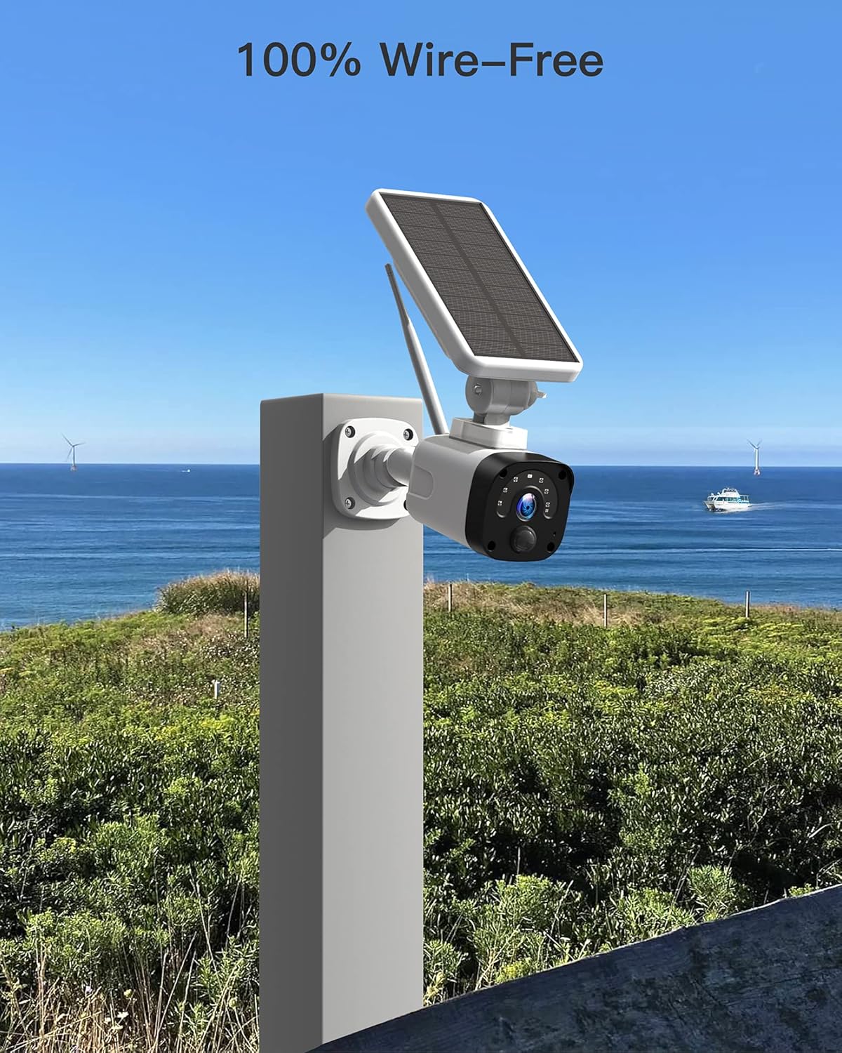Solar Security Camera Outdoor, Wireless Solar Powered Security Camera (Includes Base Station and 1 1080P Camera) with PIR Motion Detection
