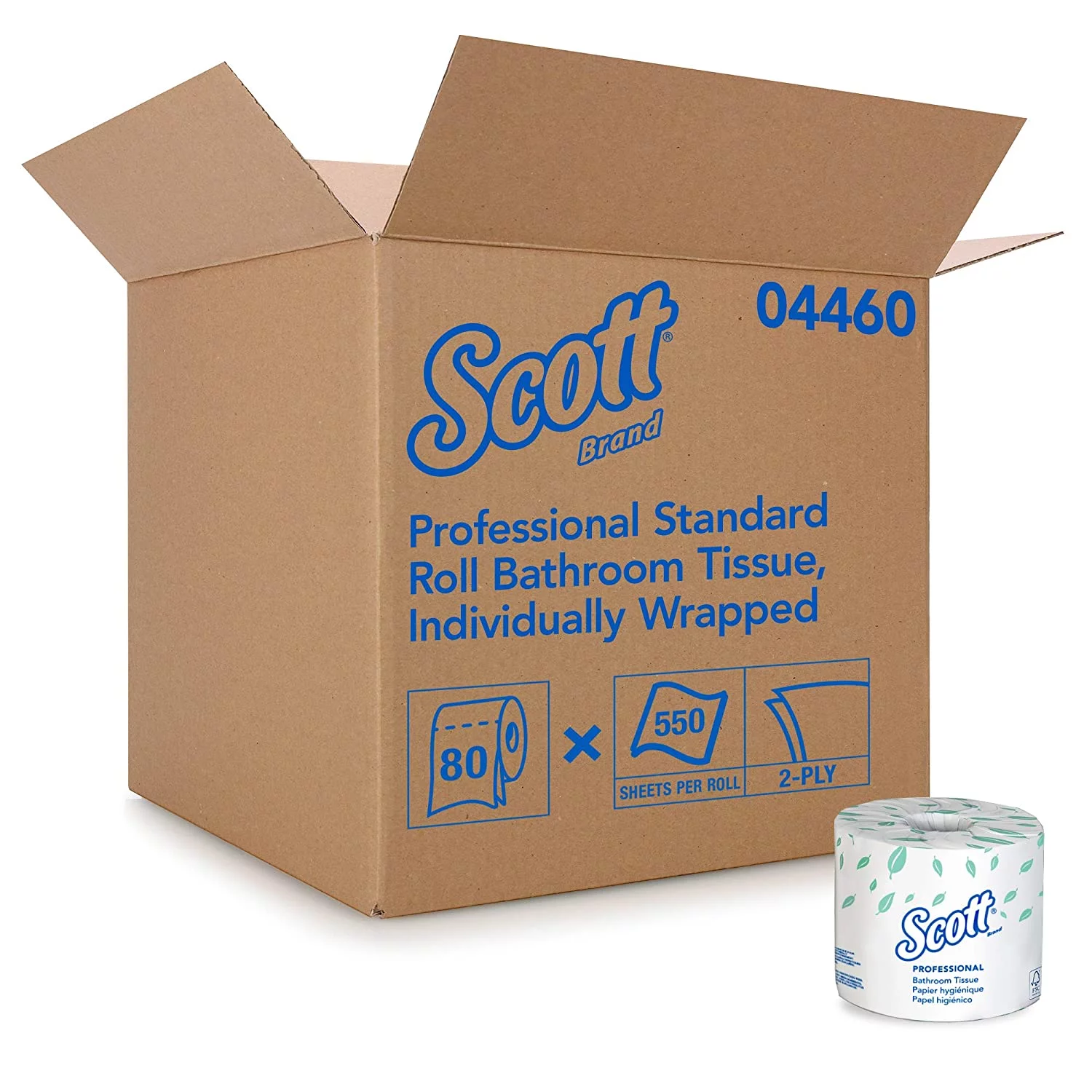 Scott Essential Professional Bulk Toilet Paper for Business (04460), Individually Wrapped Standard Rolls, 2-Ply, White, 80 Rolls/Case