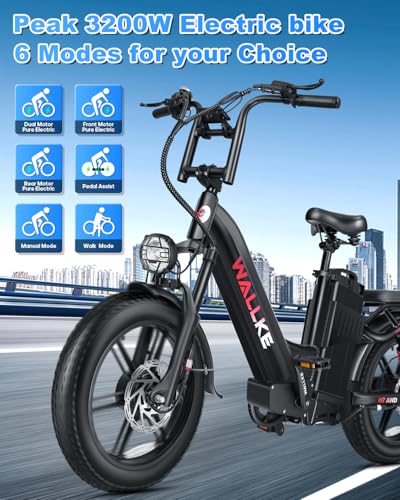 W Wallke AWD Dual Motor Electric Bike for Adults, UL2849 Certified, 48V 60Ah Battery Cell Brand Sam-Sung, Long Range 200 Miles 35MPH Fast Ebike