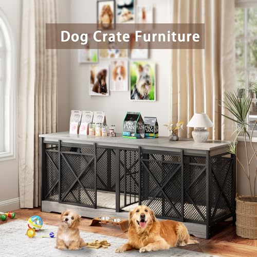 COZPAW 78 Inch Double Dog Crate Furniture, Extra Large Dog Kennel Indoor for Medium Large 2 Dogs