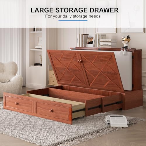 PUREMIND Queen Murphy Bed with Storage Drawers, Camas Con Colchon Incluido, Hideaway Chest Beds with Built-in Charging Station