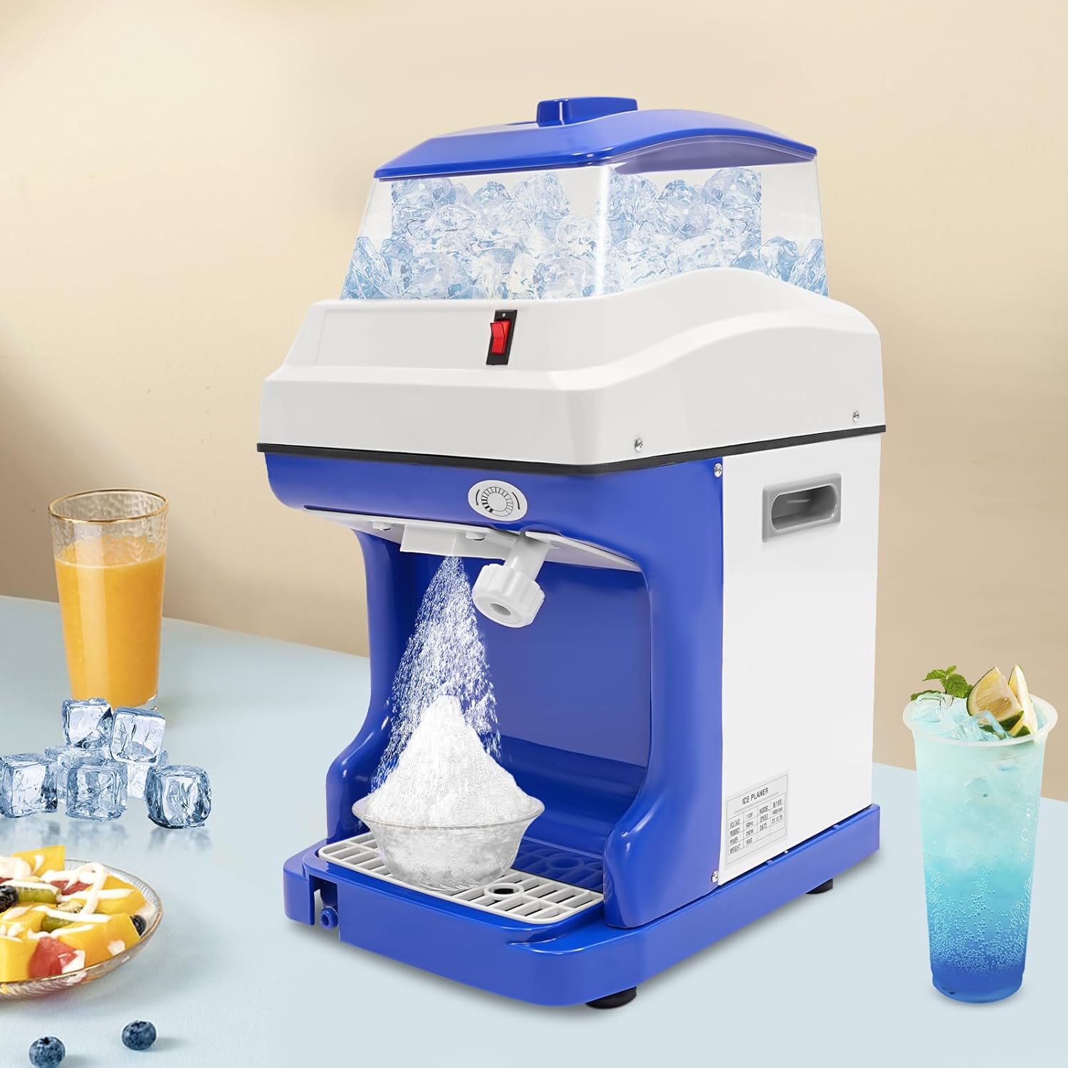 Electric Shaved Ice Machine 5L/5.28Qt Commercial Ice Crusher Tabletop Ice Shaver Ice Shaving Machine 250W 110V Snow Cone Maker Thickness Adjustable
