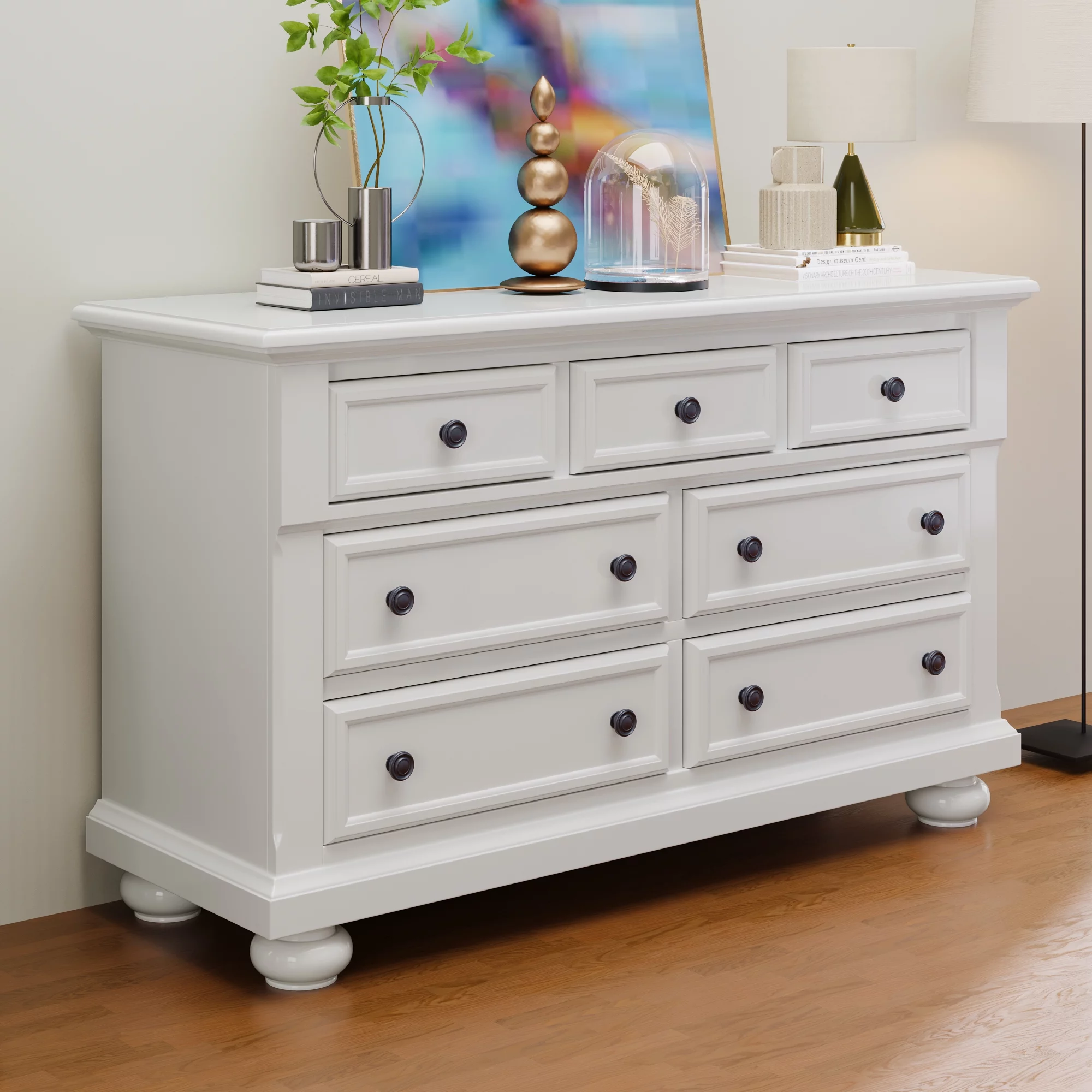 Solid Wood Seven-Drawer Dresser for Nursery, Kid’s Room, Bedroom, White