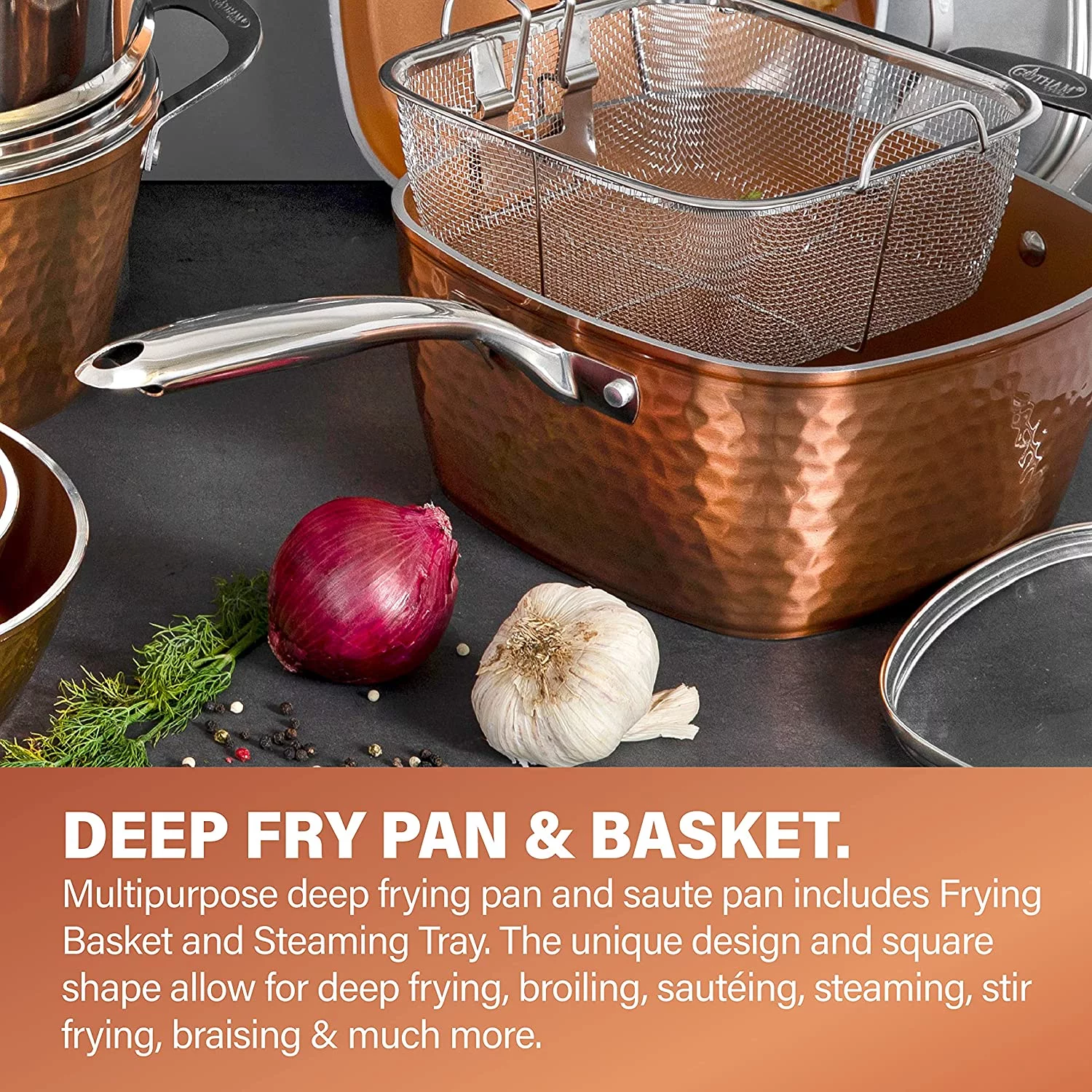 Gotham Steel Hammered Copper Collection – 20 Piece Premium Cookware & Bakeware Set with Nonstick Copper Coating, Includes Skillets, Stock Pots