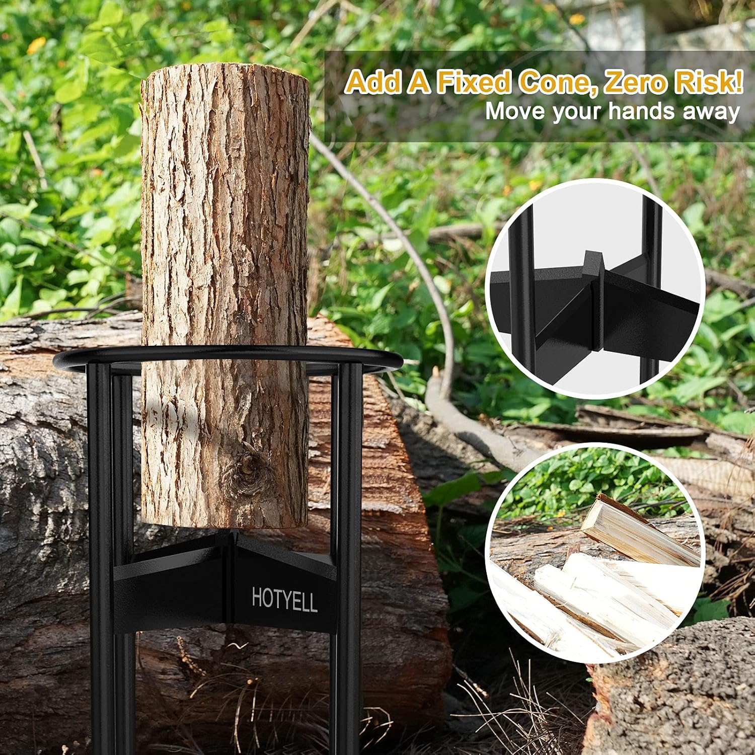 HOTYELL Firewood Splitter, High Carbon Steel Wood Splitter with Fixed Awl, Manual Log Splitting Wedge Tool, 4 Parts at One Time