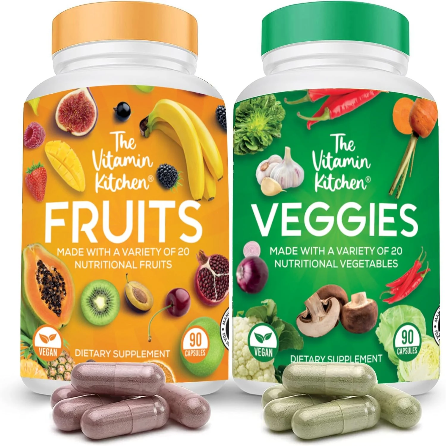 The Vitamin Kitchen Fruit and Veggie Supplements-90 Fruits, 90 Veggies Capsules to Boost Energy Level