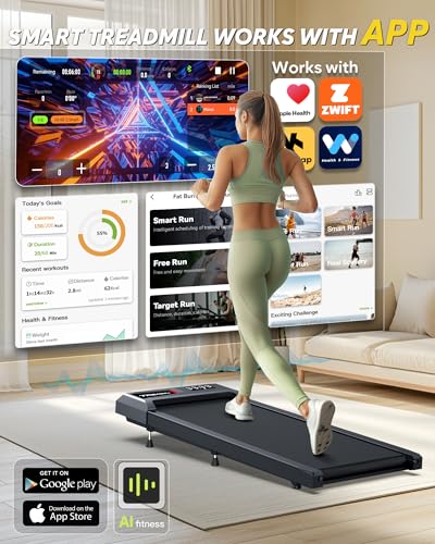 Walking Pad with Incline, Walking Pad Treadmill 300lb Capacity, Under Desk Treadmill Works with KINOMAP WELLFIT