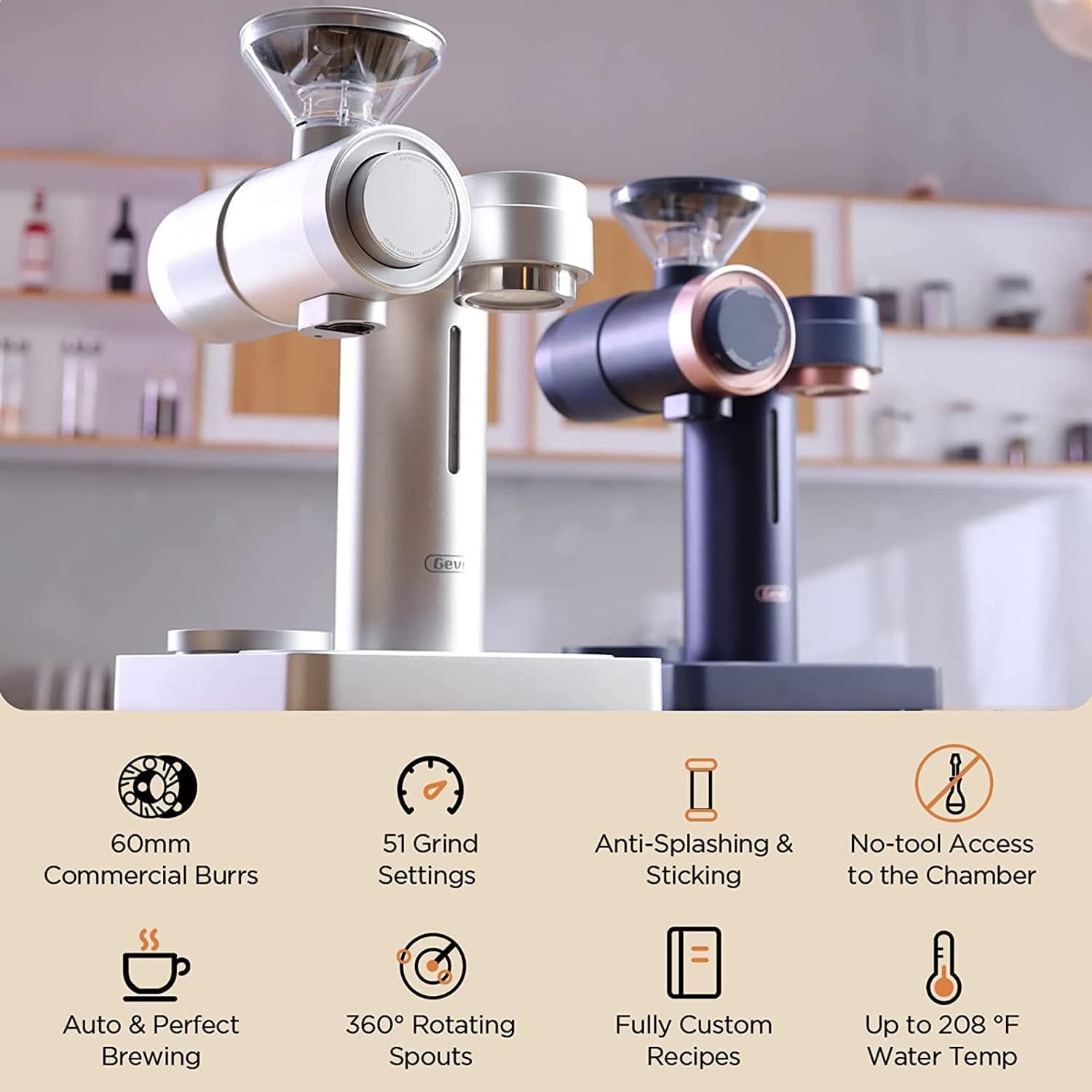 Gevi 4-in-1 Smart Pour-over Coffee Machine Fast Heating Brewer With Built-In Grinder, 51 Step Grind Setting, Automatic Barista Mode, Custom Recipes