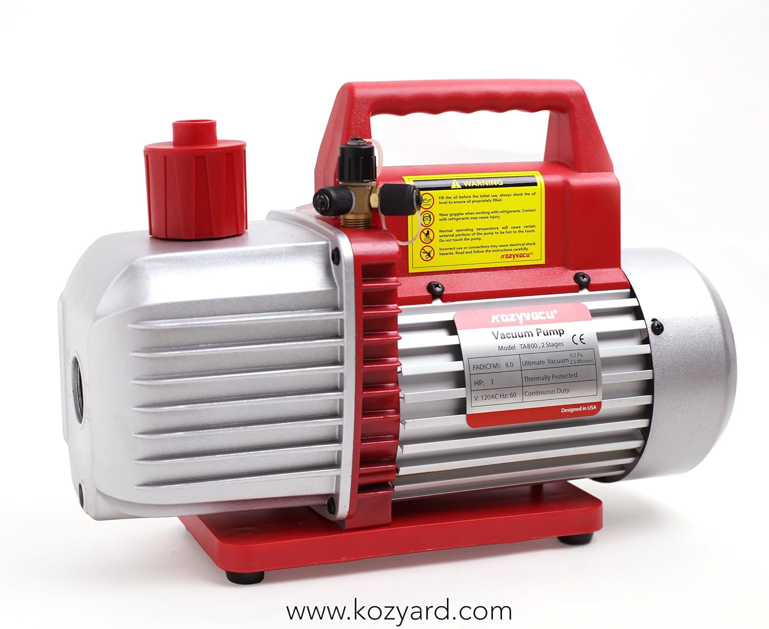 Kozyvacu 8CFM Two-Stage Rotary Vane Professional Vacuum Pump (25 Micron, 3/4HP) for HVAC/Auto AC Refrigerant Recharging, Degassing Wine or epoxy