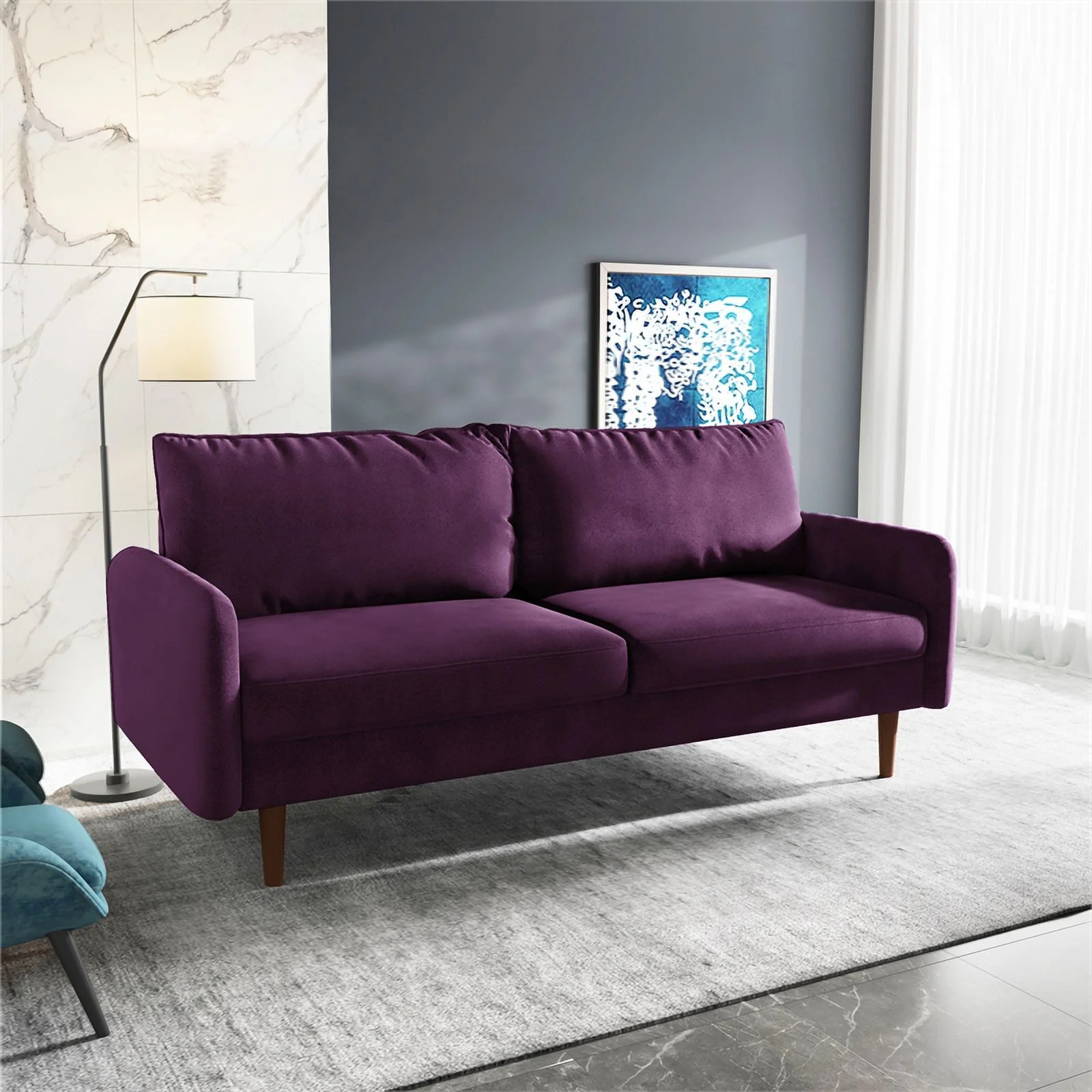 Pemberly Row Contemporary 70" Upholstered Velvet Sofa in Purple
