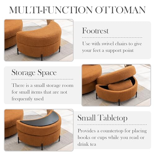 Aoiy & Wifon 42.2" W Oversized Swivel Barrel Chair with Ottoman, Upholstered Round Accent Chair with Storage Ottoman, Chenille, Beige