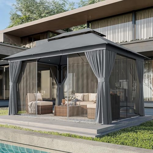 AOXUN Outdoor Gazebo for Patio 10x12, Metal Frame Canopy with Double Roofs