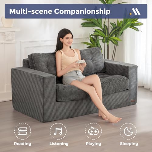MAXYOYO 3 Seater Couch for Living Room, Boneless Couch with Tufted Cushion & Backrest, Upholstered Floor Sofa with Armrests, Sofa in A Box