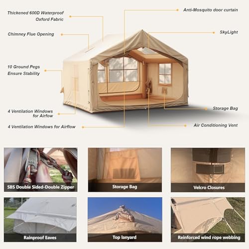 10' x 8' Inflatable Tent for Camping, 6-8 People Blow up Tent, 4 Season Inflatable House with Stove Jack