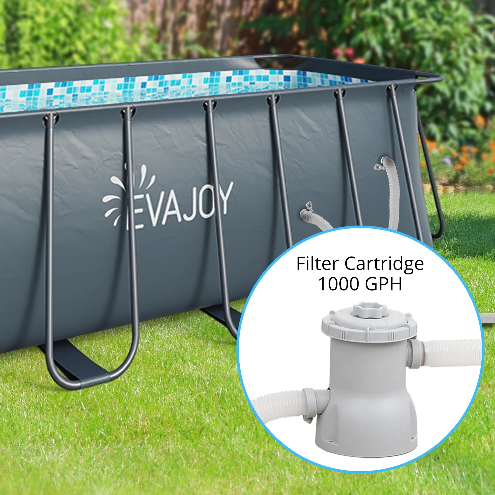 Evajoy 14' x 7' x 48" Rectangle Metal Frame Above Ground Swimming Pool