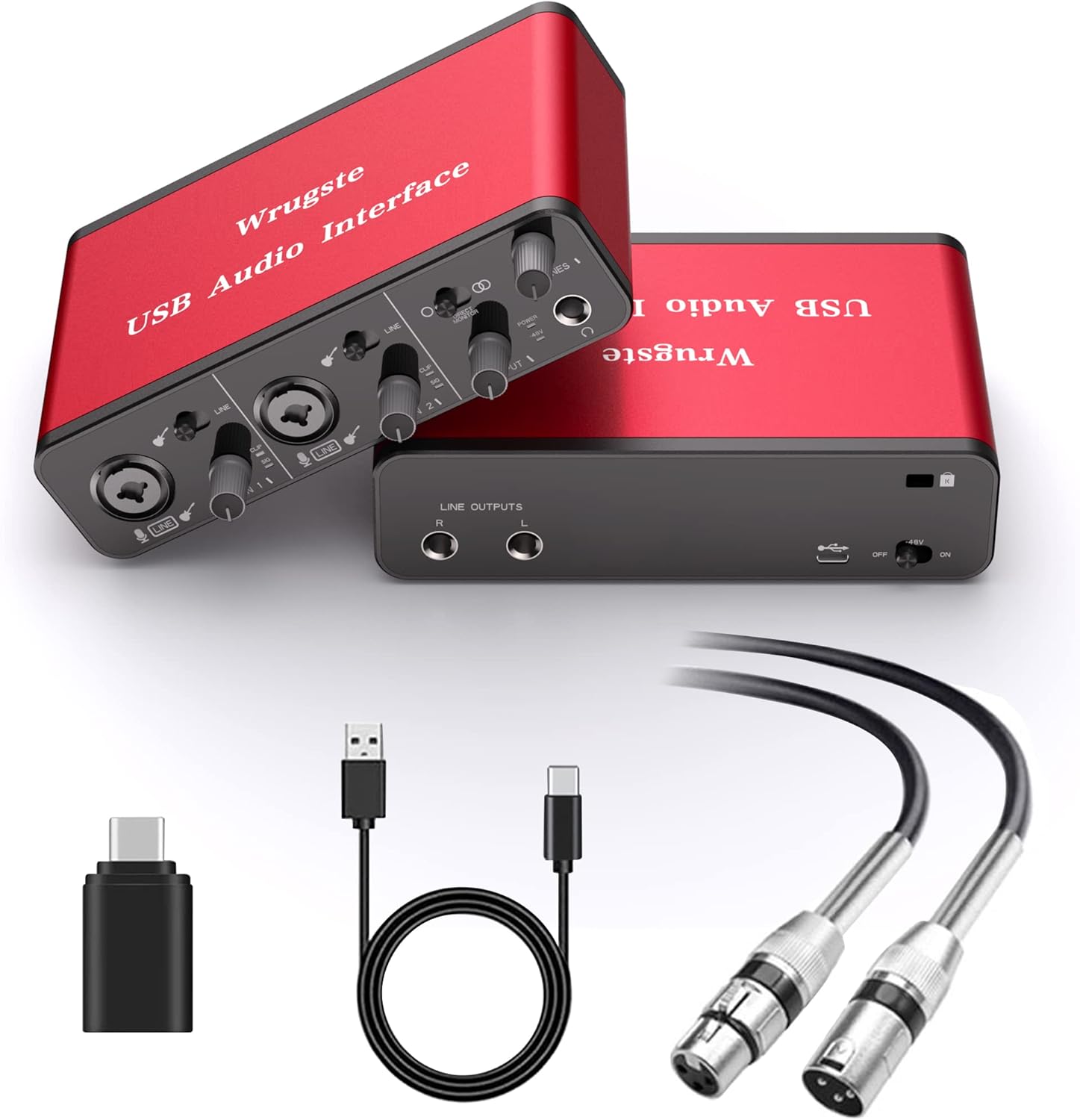 2i2 USB Audio Interface +48V Phantom Power 24Bit/96kHz for Recording Podcasting and Streaming Ultra-low Latency Plug and Play Noise-Free XLR Audio