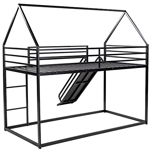 Kids Twin Over Twin Bunk Beds with Slide and Trundle, Solid Wood Bunk Bed Frame with Stairs and Storage