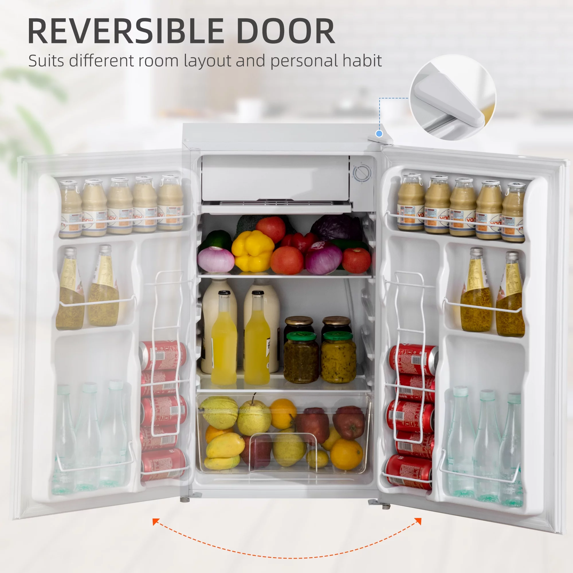 THINK 30,3.2 Cu.Ft Mini Fridge with Freezer, Single Door Compact Refrigerator with Adjustable Thermostat, Shelf and Reversible Door for Bedroom, Dorm