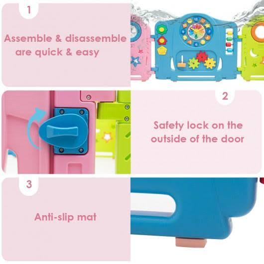 14 Panel Kids Activity Center Baby Playpen with Gate