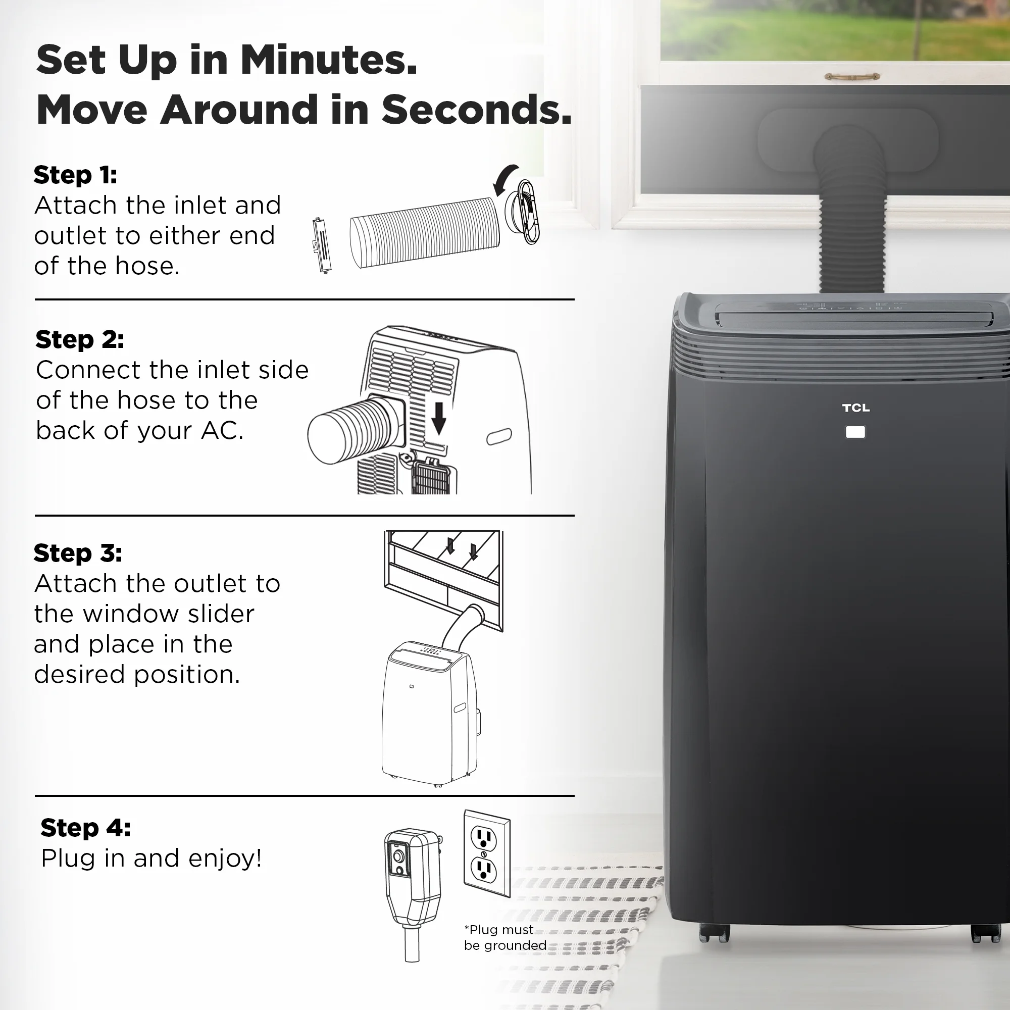 TCL 10,000 BTU Smart Portable Air Conditioner, Black, W10P95-B