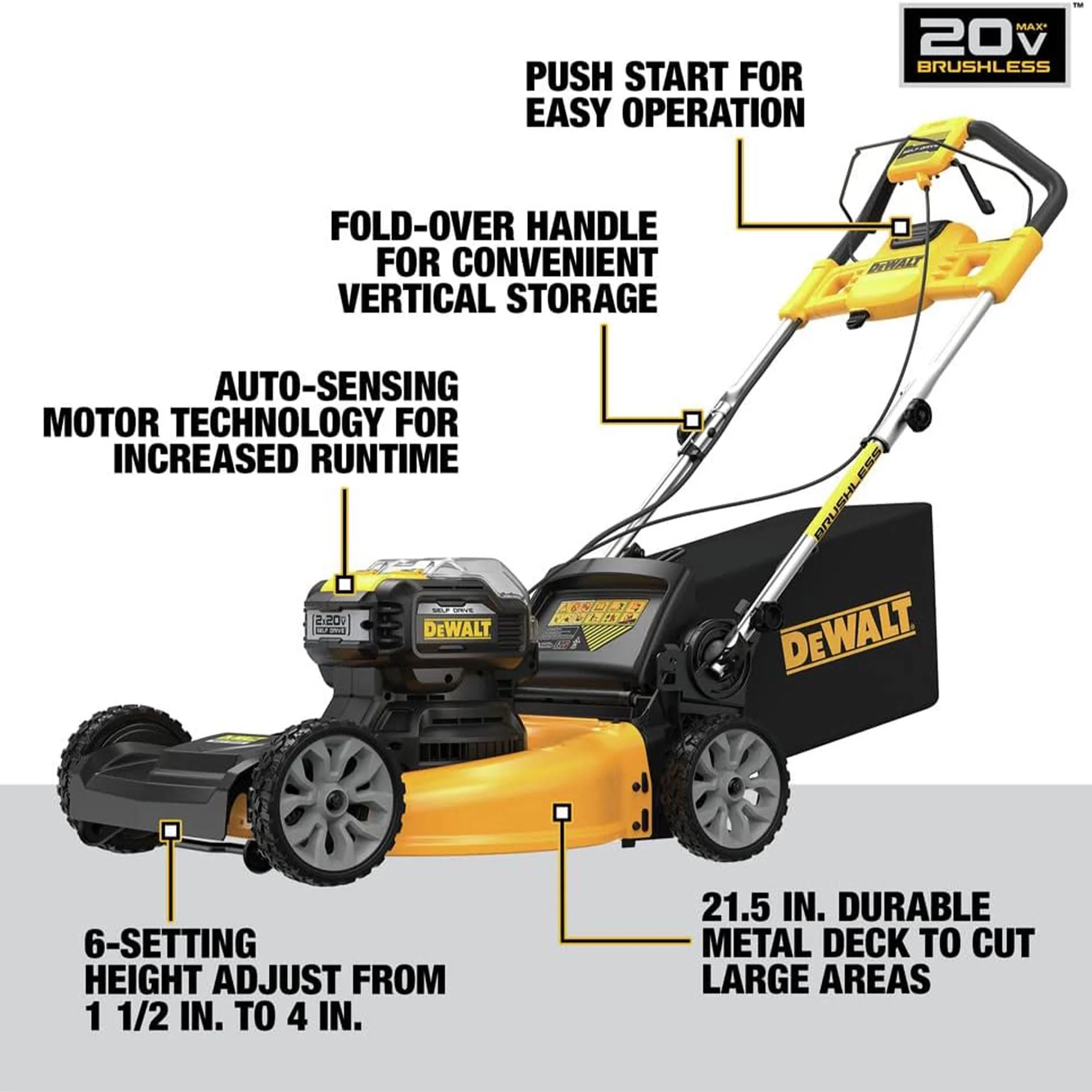 DEWALT 20V MAX Self Propelled 21.5 Inch Automatic Brushless Lawn Mower