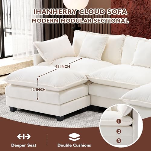 Ihanherry 111.4" U Shaped Modern Cloud Sofa Modular Sectional Couch with 2 Ottoman, 5-Seat Chenille Deep Seat Sofa with Pillow for Living Room