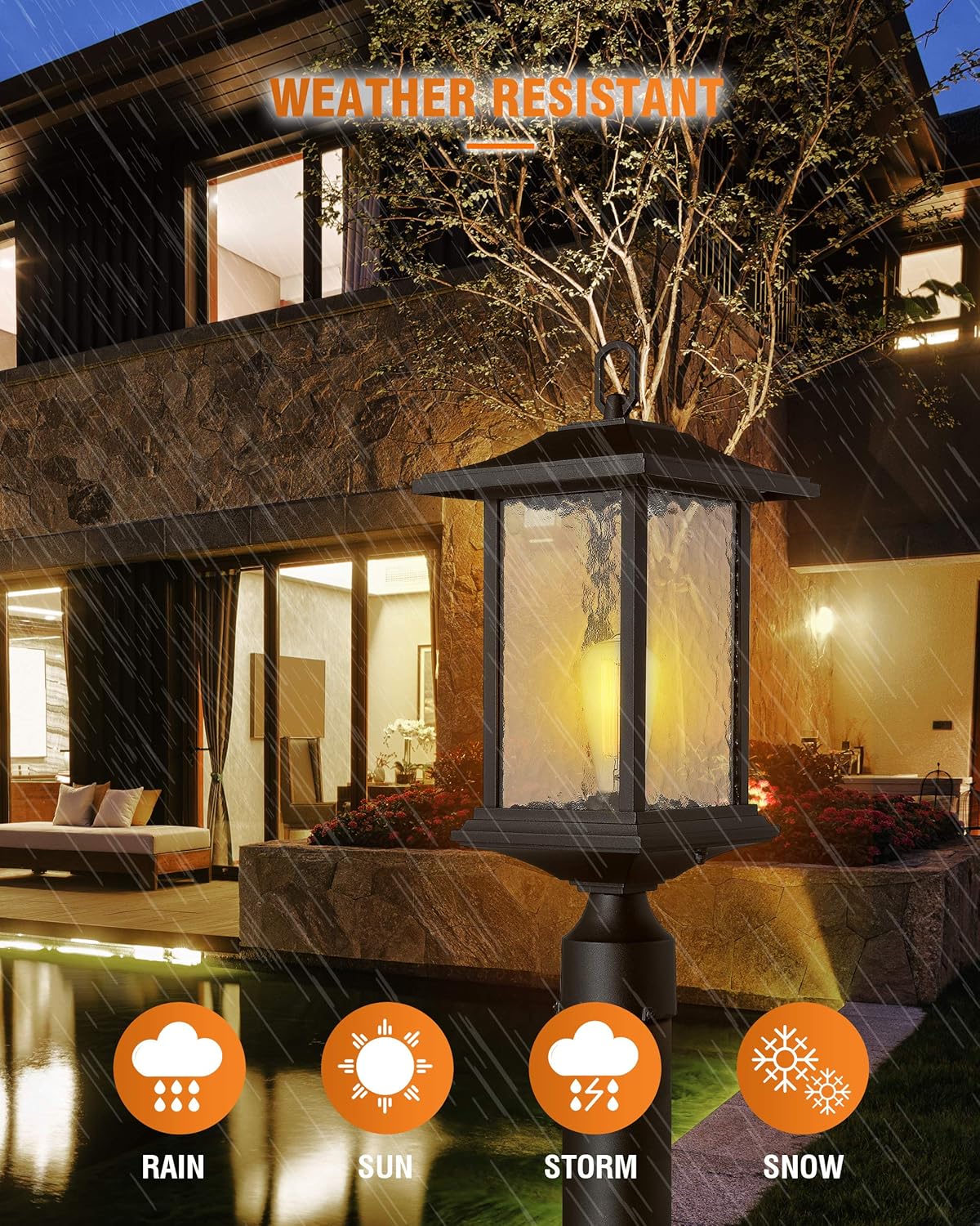 Beionxii Outdoor Post Lights | 2 Pack Exterior Pillar Lantern Pole Lamp with 3" inch Pier Mount Base